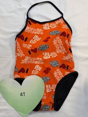 Harley-Davidson LIKE NEW Orange and Black One Piece Swimsuit